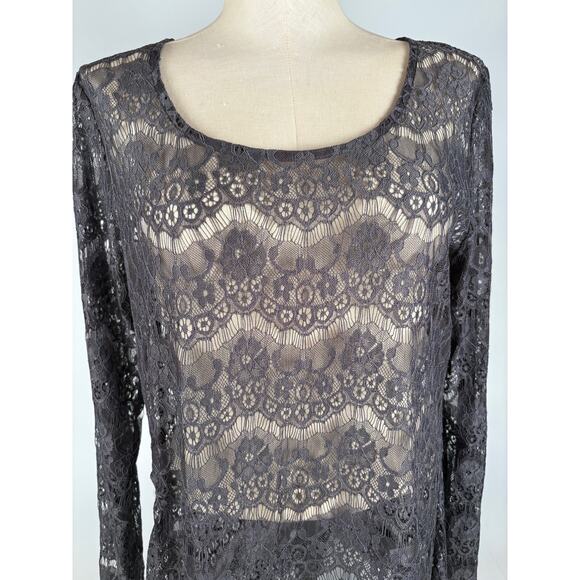 Whimsigoth Blouse Dark Romantic SIZE XL Gray Sheer Lace Tunic 90s Fairy Grunge - Picture 4 of 8